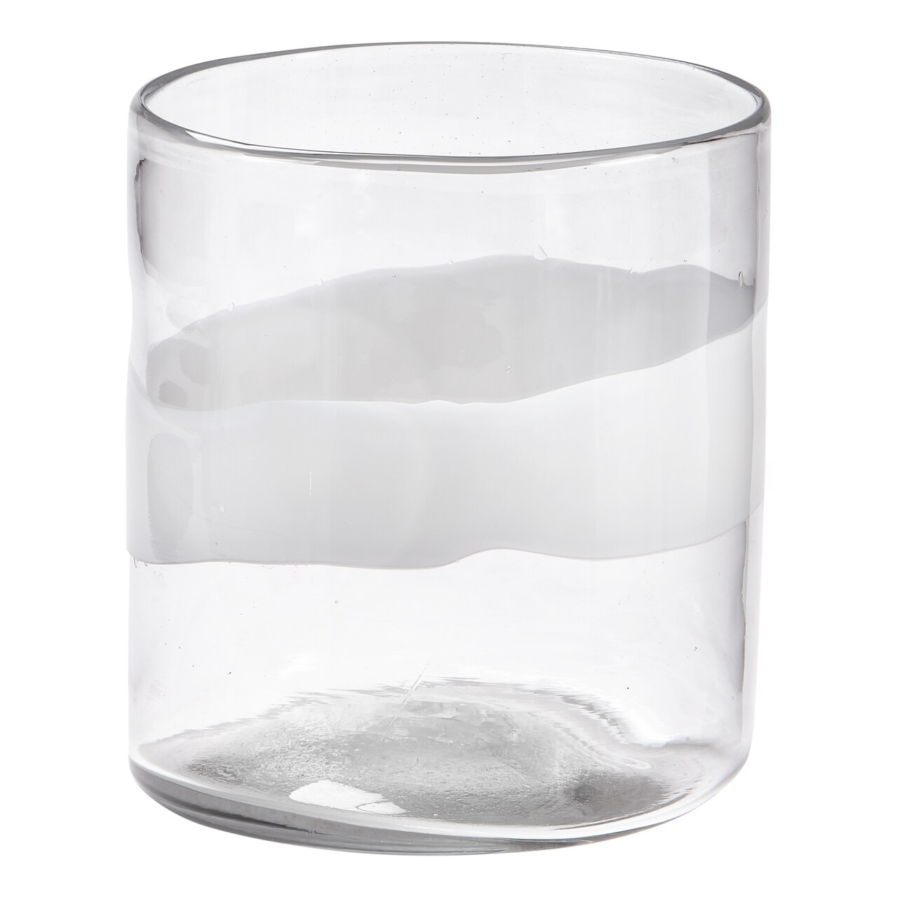 Headlands Hurricane Vase Clear Glass with White Wave Pillar Candle Holder Small Size 8.0L x 8.0W x 8.6H inches
